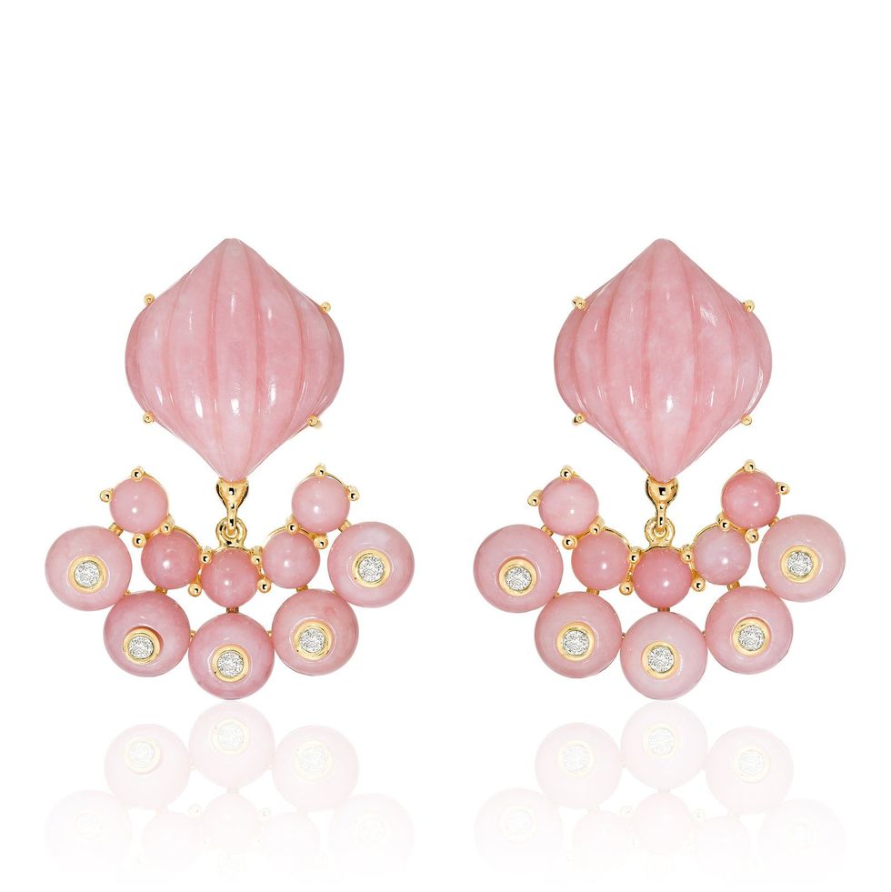 18k Yellow Gold Floresta Pink Opal Earrings