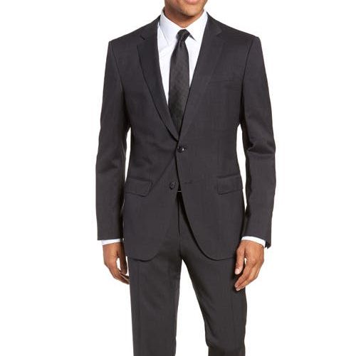 BOSS Genius Trim Fit Solid Wool Suit in Dark Grey at Nordstrom, Size 46 Regular
