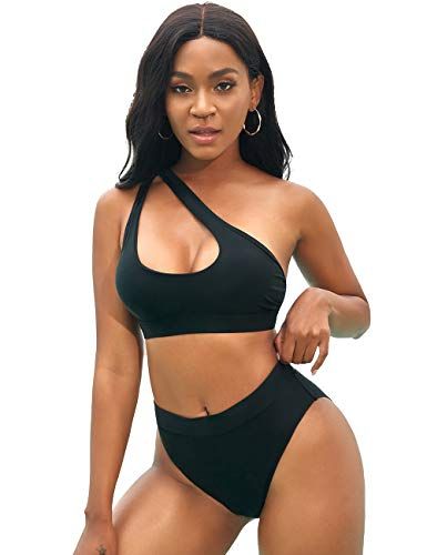 Buy Blooming Jelly Women's High Waisted Swimsuit Crop Top Cut Out Two Piece  Cheeky High Rise Bathing Suit Bikini(Black,S) at