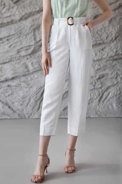 Linen Cropped Ring Belted Pants 