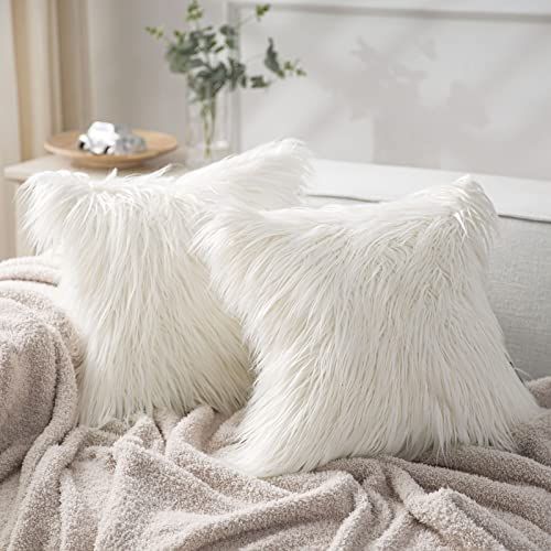 18"x18" Cushion Cover Soft Plush Fur Throw Pillowcase Home Sofa Decor Beige 