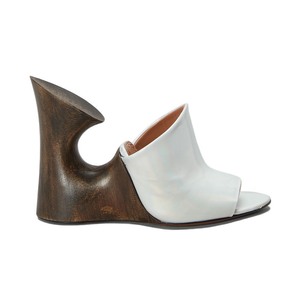 La Sculpture Wooden Wedge Glossy Strap Sandals