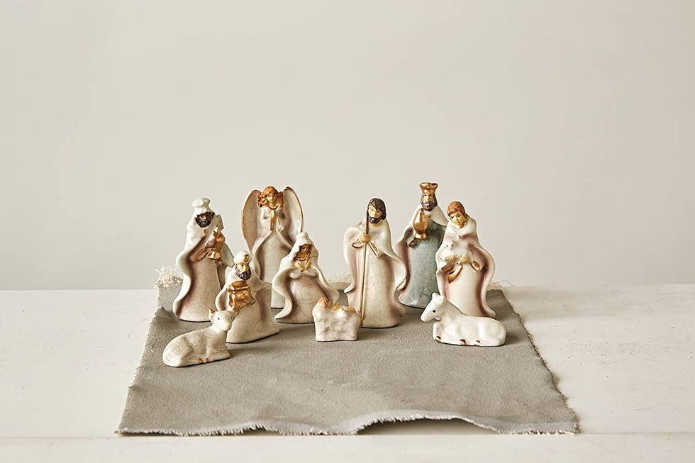 Crackled Stoneware Nativity Set