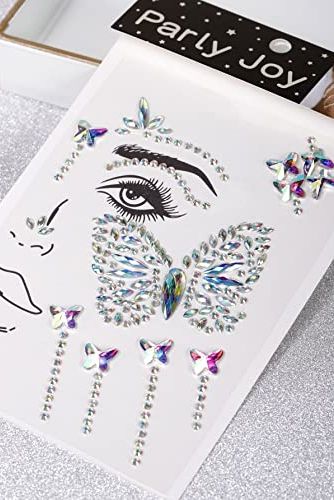 Makeup Face Jewels Stick on Face Gems Individual Gems Star Crazy Limited Edition Fantasy Makers Festival Eye Body Rhinestones Temporary Tattoos (Butterflies and Flowers)