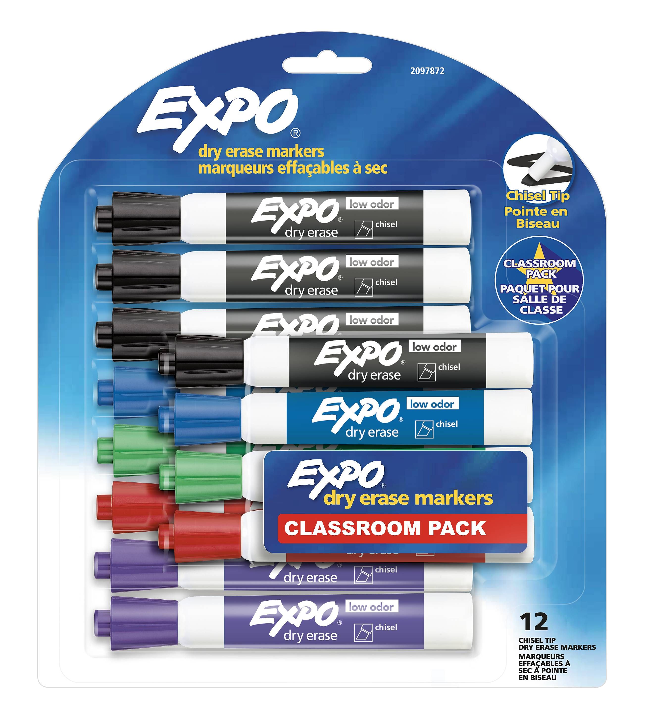 Expo® Low Odor Dry Erase Markers, Chisel Tip, 12 Count