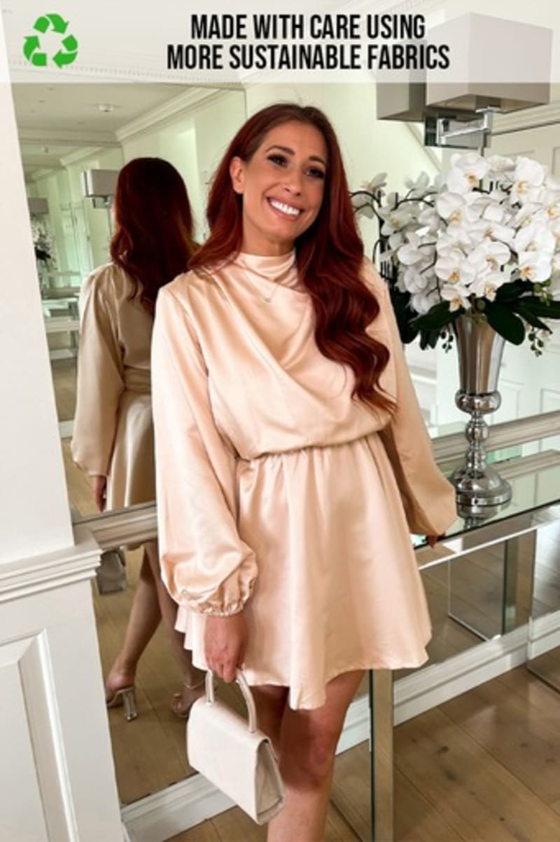 BALLOON SLEEVE HIGH NECK MINI DRESS