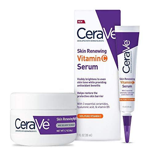 CeraVe Healthy Aging Skincare Duo | Contains 10% Pure Vitamin C Serum, 1 oz & Night Cream for Face 1.7 oz | Brightening & Hydrating Facial Skin Care