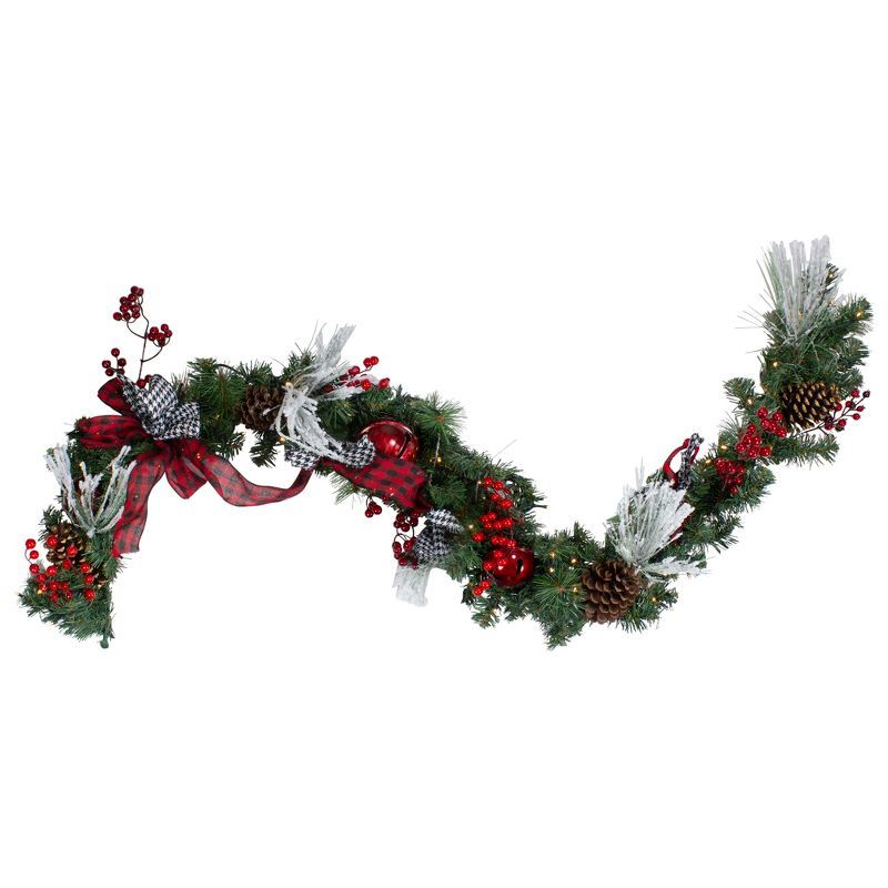 Pre-Lit Plaid Bows and Red Berries Artificial Christmas Garland