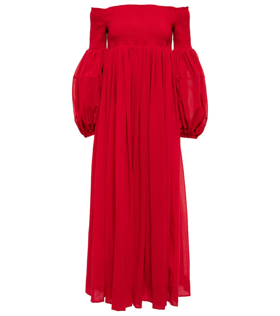 Shirred wool gauze maxi dress