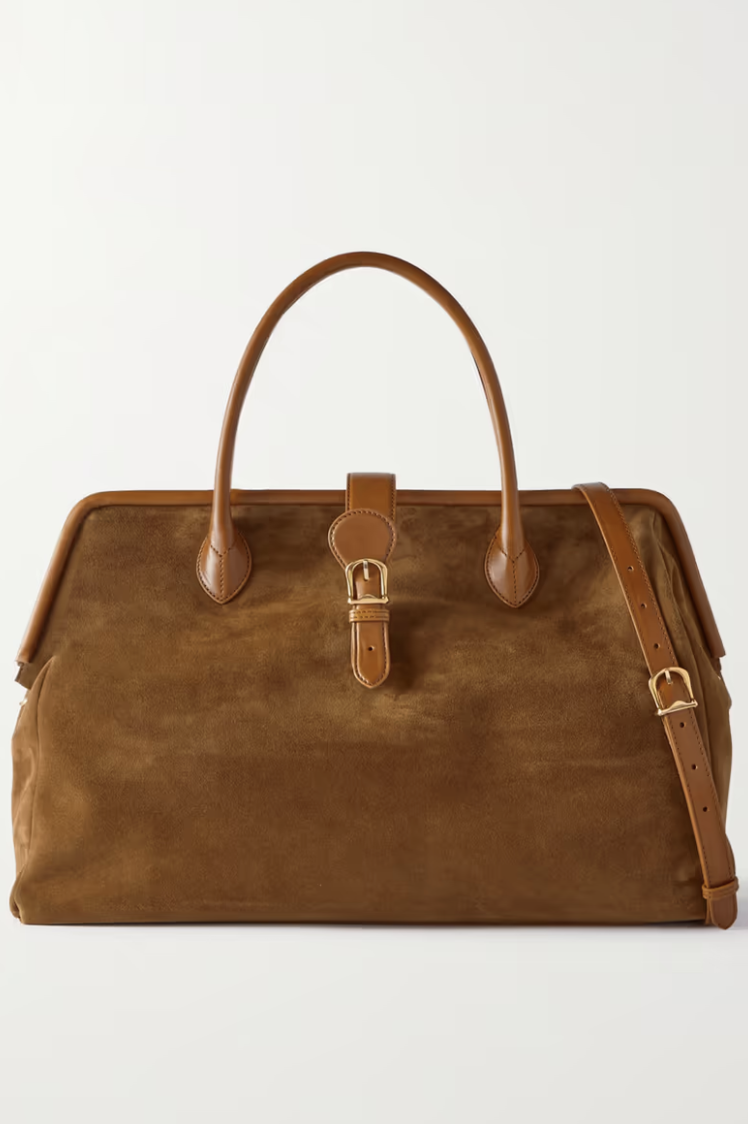 Mary Poppins Leather-Trimmed Suede Tote