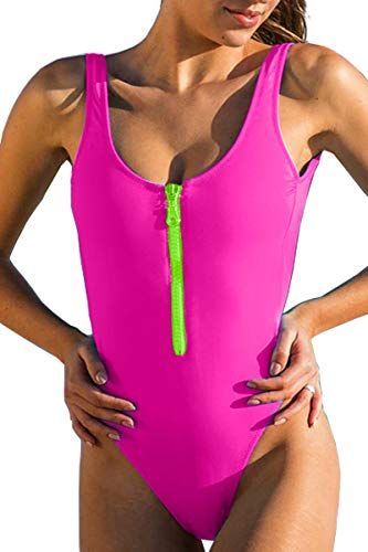  Zipper Front One Piece Swimsuit