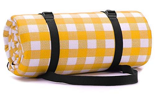 Simpeak Picnic Blanket with Waterproof Backing 200x200cm XXL, Portable Foldable Large Beach Mat Picnicware for Outdoor Travel Camping Hiking Activities, Yellow/White
