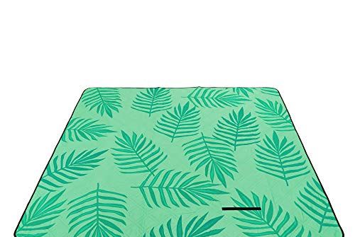 SONGMICS Picnic Blanket, 200 x 200 cm, Large Camping Picnic Rug and Mat for Beach, Park, Yard, Outdoors with Waterproof Layer, Machine Washable, Foldable, Fern Pattern and Green GCM001C02