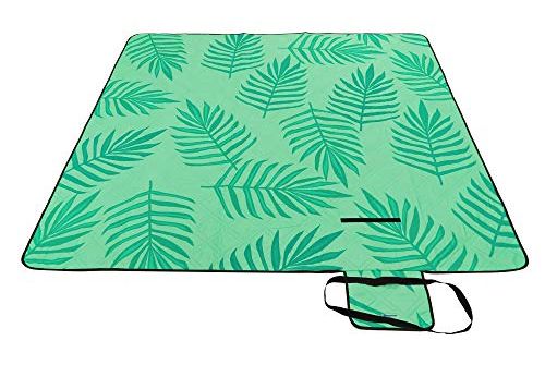 SONGMICS Picnic Blanket, 200 x 200 cm, Large Camping Picnic Rug and Mat for Beach, Park, Yard, Outdoors with Waterproof Layer, Machine Washable, Foldable, Fern Pattern and Green GCM001C02
