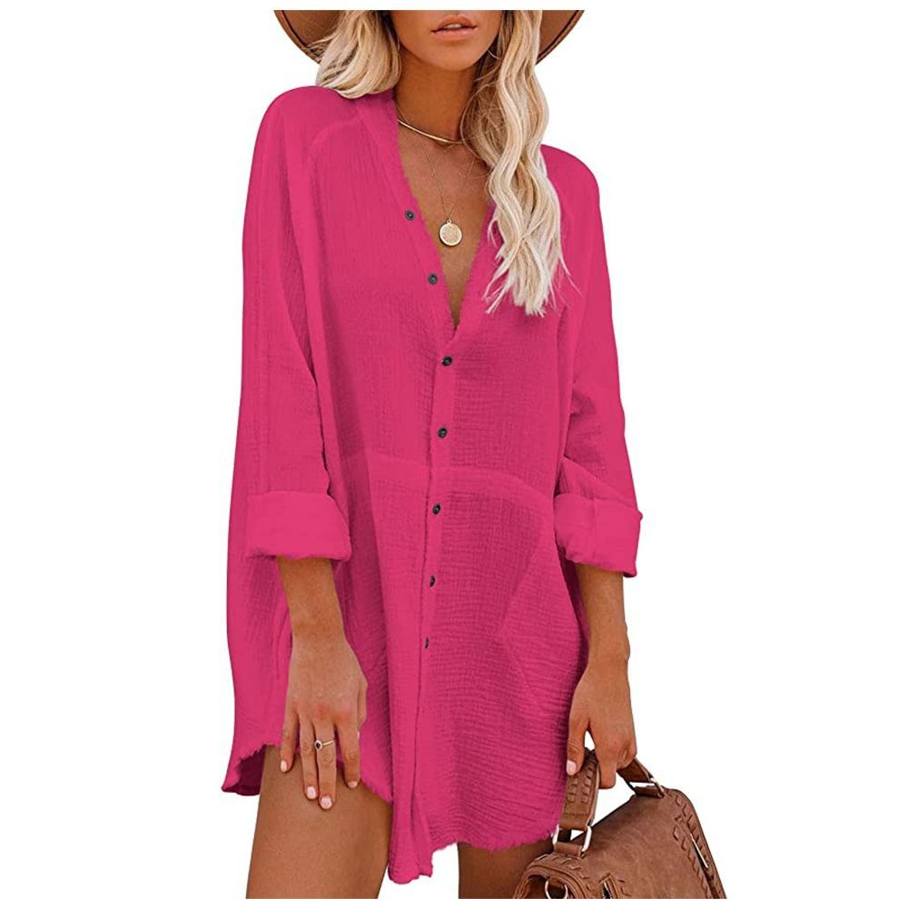 Pink Button-Down Cover Up
