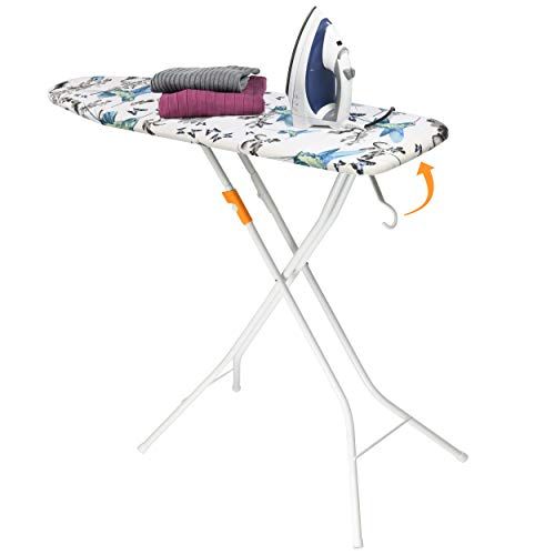 AKOZLIN Steel Top Ironing Board Ironing Board 13×43.3 Foldable Compact with Sleeve Board & Hook,5 Step Adjustable Height,Black 