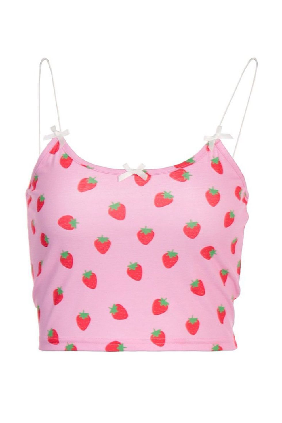 Strawberry Print Bow Cropped Cami Top