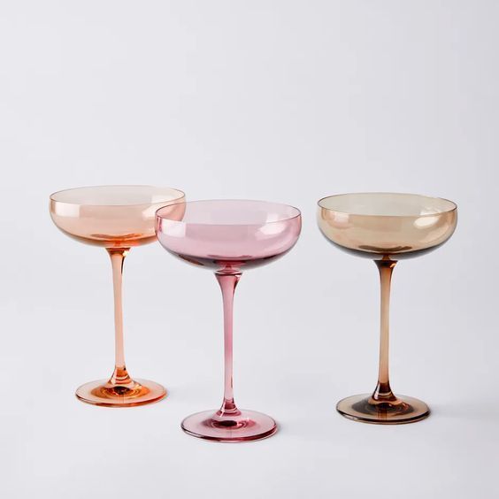 Hand-Blown Colored Cocktail Coupe Glasses