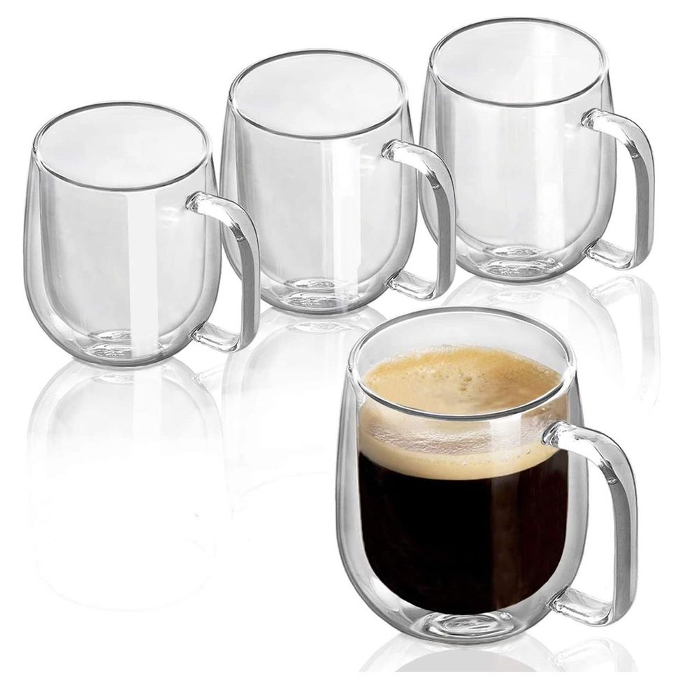 BNUNWISH Set of 4  Double Wall Glass Coffee Mugs