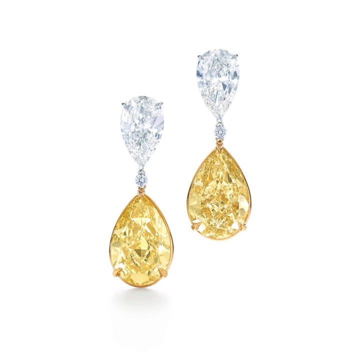 Kiss Earrings with White and Yellow Diamonds
