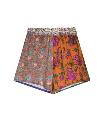 Parasol multicolored floral patchwork linen shorts