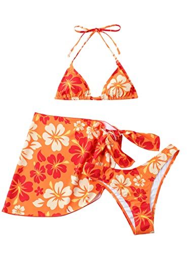 Halter Triangle Bikini Bathing Suits with Beach Skirt 