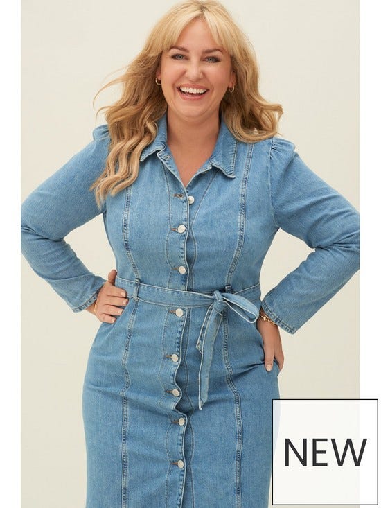 Puff Sleeve Denim Shirt Dress