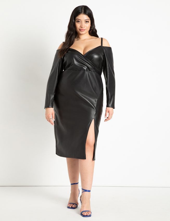 Faux Leather Off the Shoulder Dress