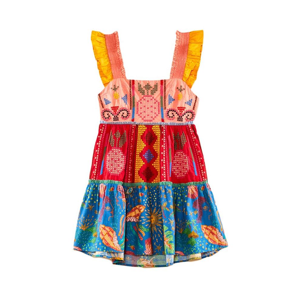 Color Block Embroidered Mini Dress