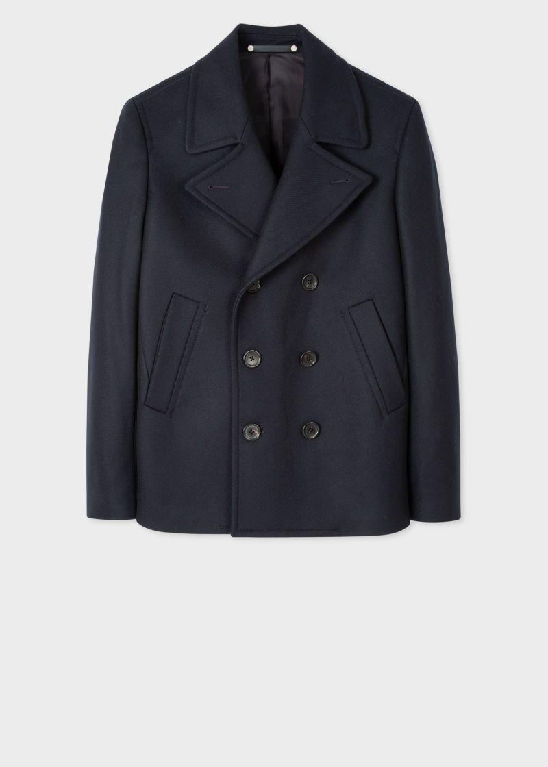 Wool Double-Breasted Peacoat with Ribbed Bib | Kenneth Cole