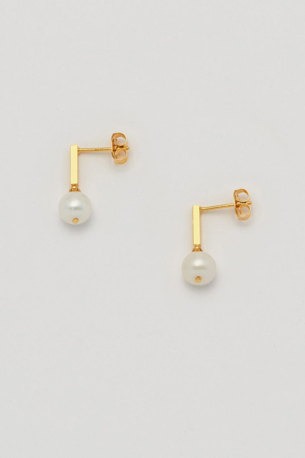Baroque Pearl and Bar Drop Earrings Gold Plated