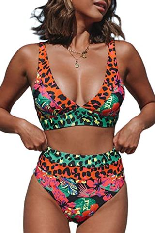 Print leopard bikini swimwear high waist