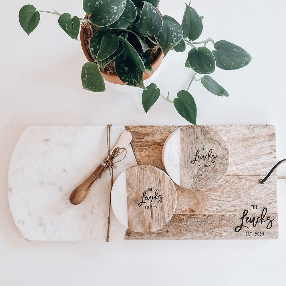 Marble and Wood Personalized Cheese Board