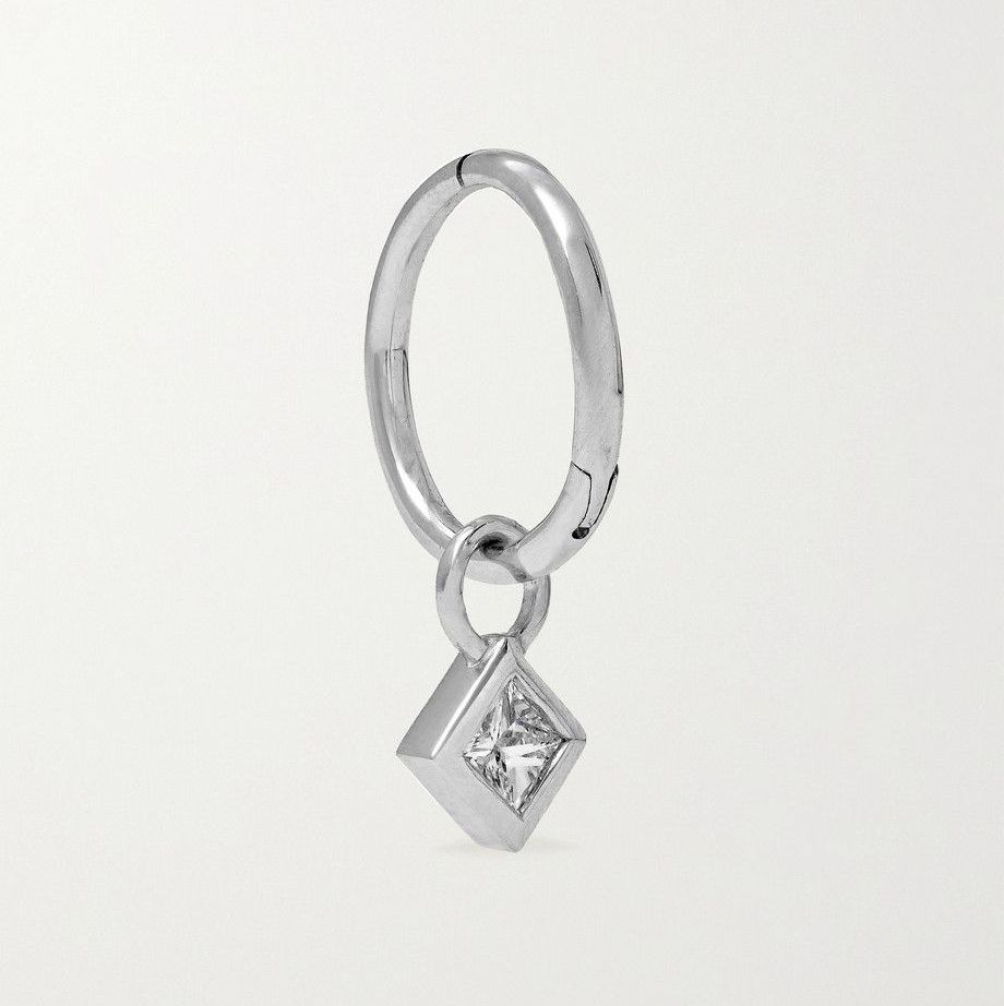 2.5mm 18-karat white gold diamond hoop earring