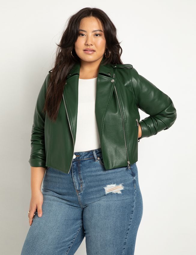 Sage green leather jacket + black faux leather leggings  Green leather  jacket outfit, Green leather jackets, Leather jacket outfits