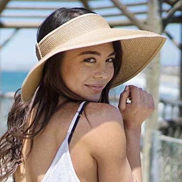 Sun Visor Hats for Women Wide Brim Straw Visors Womens Foldable Beach  Visors Summer Ponytail Beach Hat at  Women's Clothing store