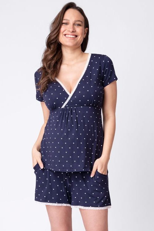 Navy Blue Maternity & Nursing Short Pyjamas
