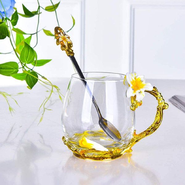 Daisy Handmade Glass Tea Cup and Spoon Set