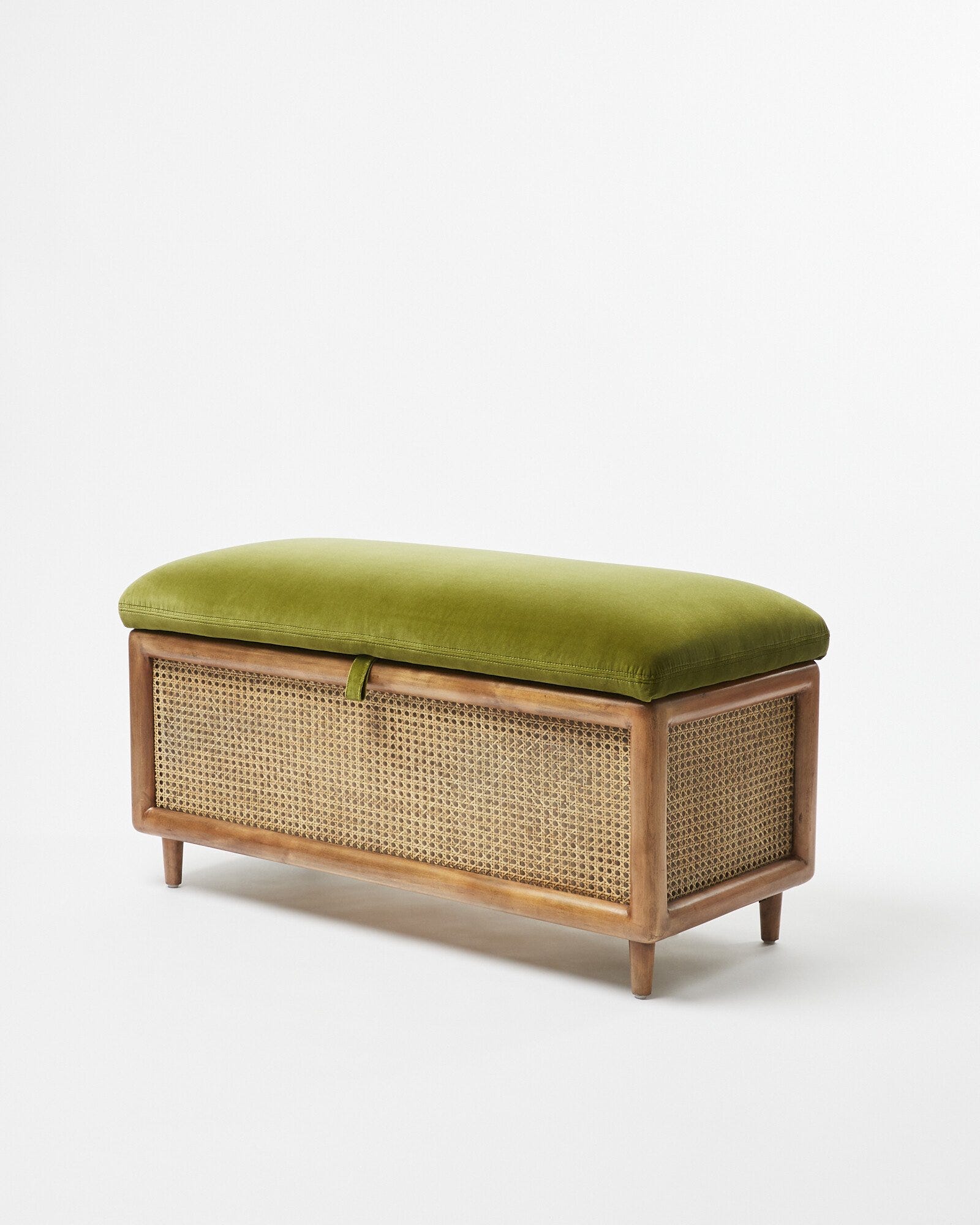 Loha Green Velvet & Rattan Ottoman