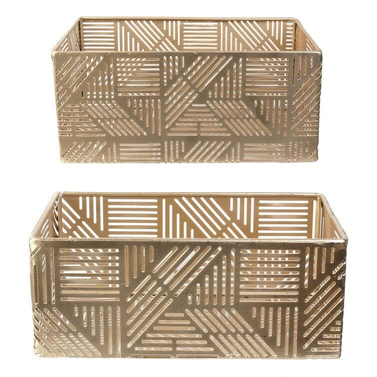 Open Weave 2 Pieces Metal Basket