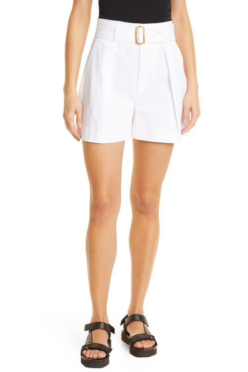 Belted Stretch Cotton & Linen Twill Shorts