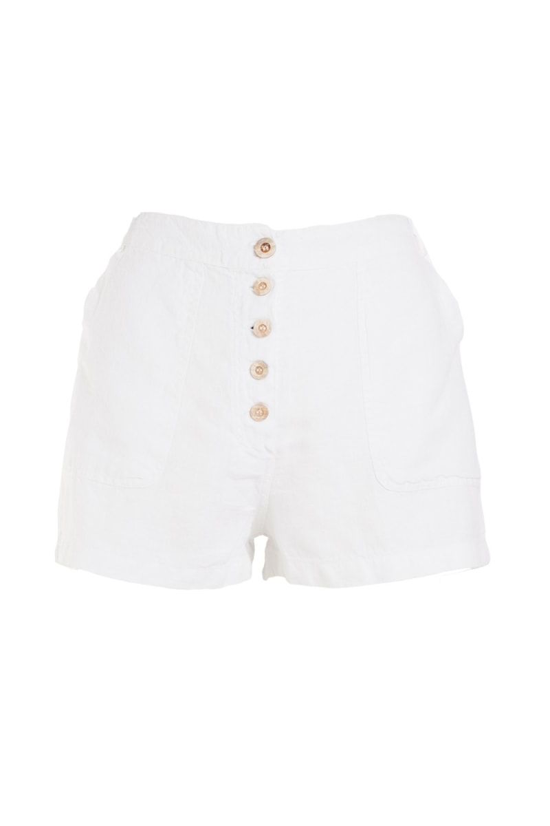 High Waisted Linen Shorts With External Pockets - White
