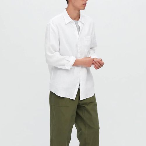 Letdown_Men tops Cotton Linen Shirts for Men Short Sleeve Three Buttons Breathable Collar Hanging Dyed Gradient Shirt 