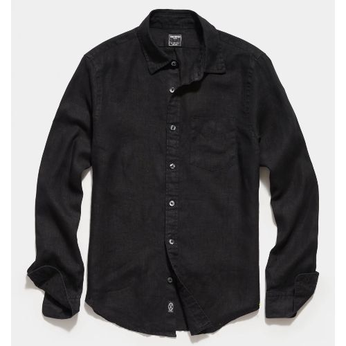 Irish Sea Soft Linen Point Collar Long Sleeve Shirt In Black
