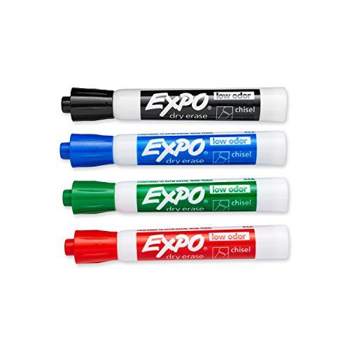 Low-Odor Dry Erase Markers, Assorted Colors, 4-Count