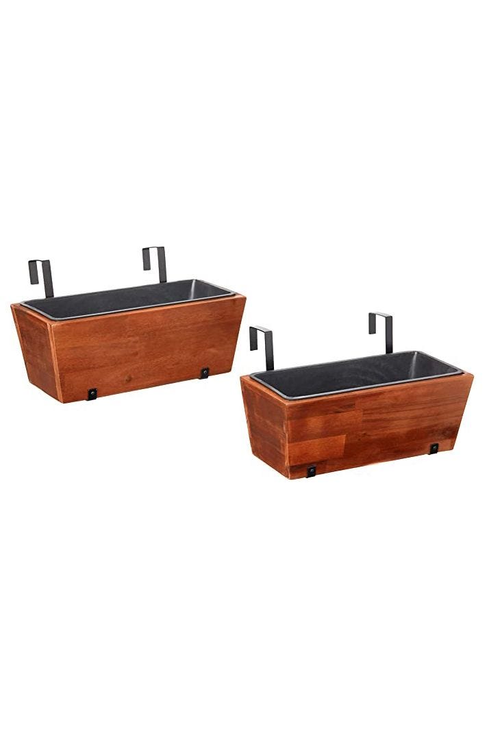 Acacia Wood 18-Inch Hanging Rectangular Garden Planter - 2-Pack