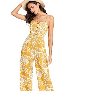 Women's Palm Leaf Print Jumpsuit 