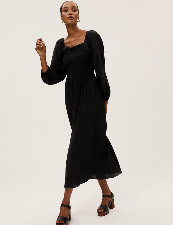 Marks and spencer black dresses best sale with sleeves