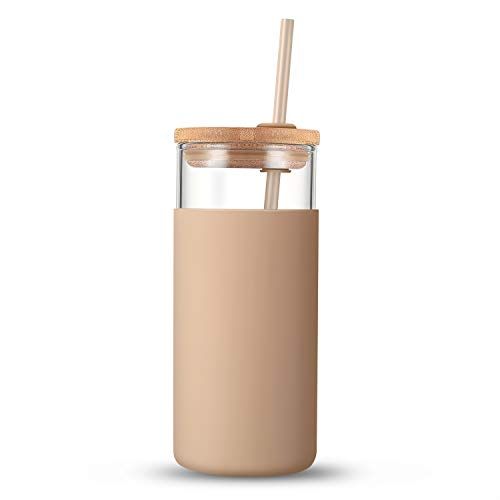 Glass Tumbler with Straw and Silicone Sleeve 20 oz