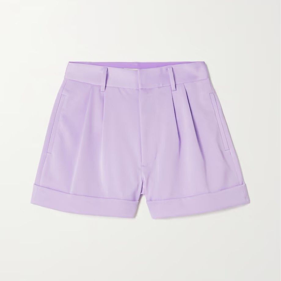 短褲推薦：Alice + Olivia丁香紫打摺設計西裝短褲